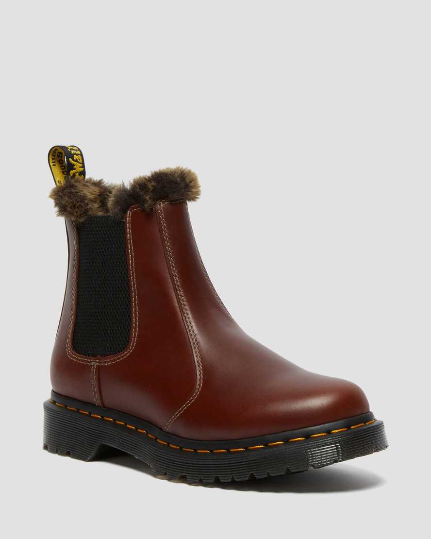 Dr. Martens 2976 Leonore Faux Fur Lined Chelsea Støvler Dame Brune [5710YFVUD]